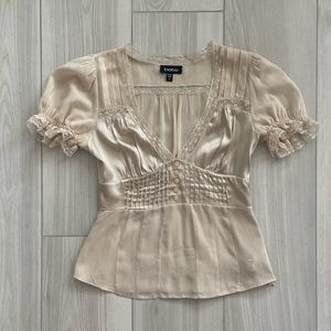 bebe Lace Trim Silk Blouse (XS)